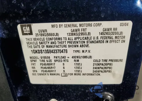 2004 GMC Envoy from USA, damaged, VIN 1GKDS13S842370478